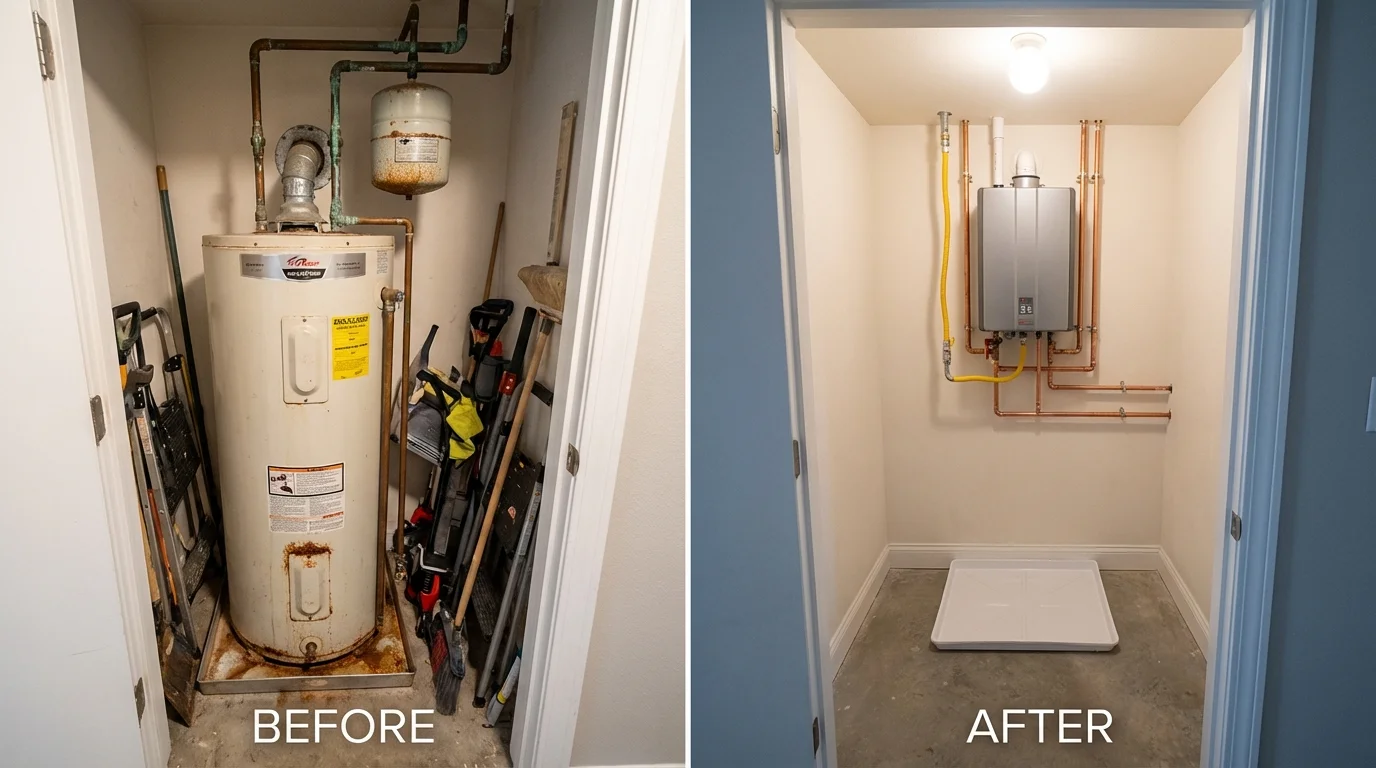 Tank water heater versus wall-mounted tankless unit comparison for Hazen, ND homeowners
